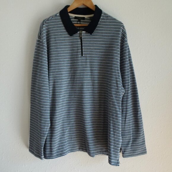Ted Baker Polo Shirt Men's Size 2XL Ted Size 6 Blue Beer Textured Long Sleeve